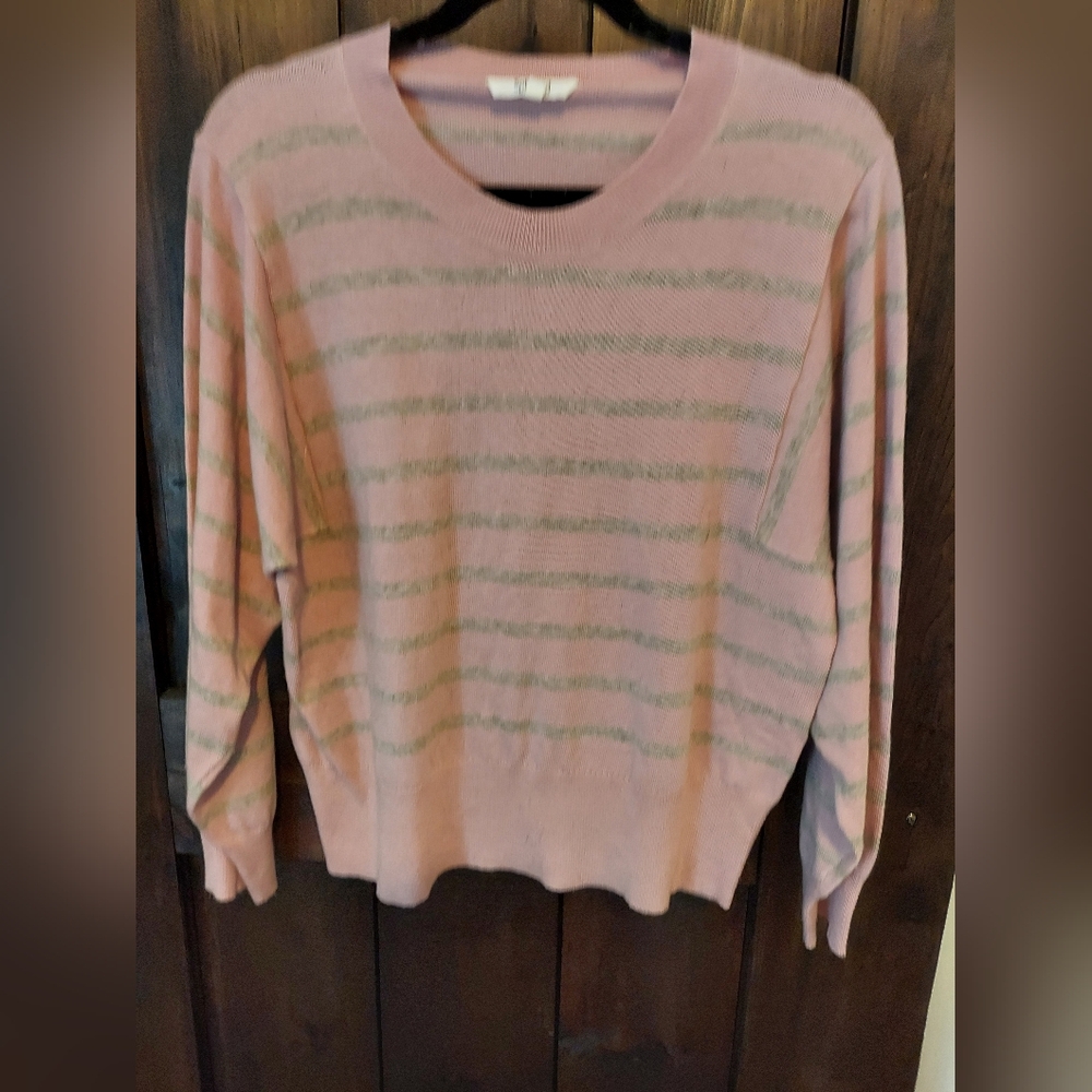 Splendid Pink and Gray Crew Neck Sweater with Long Sleeves